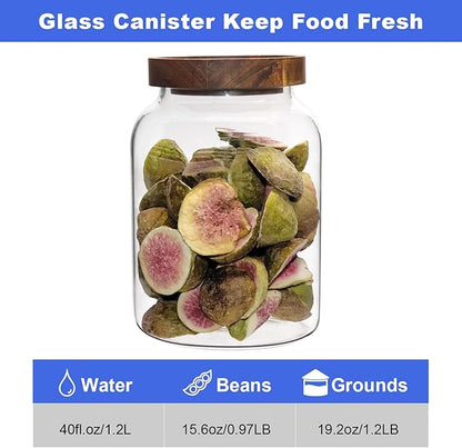 Glass Food Storage Jar with Lids Spoon Glass Coffee Canister Borosilicate Glass Food Containers for Ground Coffee Beans Nut Pasta Sugar Candy Spice Rice Tea (1200ml/40oz-1 pack-no spoon)