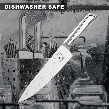 imarku Knife Set G14 - Stainless Steel Kitchen Knives with Block, Built-in Sharpener, Dishwasher Safe, Rust Resistant, Non-Slip Ergonomic Handle - 14pcs Ultimate Gift for Home Cooks & Chefs, White