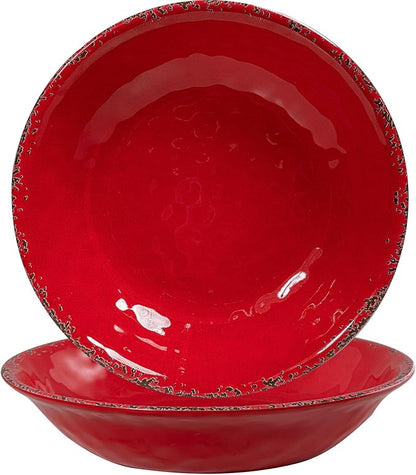 13.75" x2.75'' Extra Large Melamine Serving Bowls, Set of 2, Christmas Bowls Set for Salad, Pasta, Fruit, Unbreakable Farmhouse Deep Bowl. Durable and Dishwasher Safe, True Red