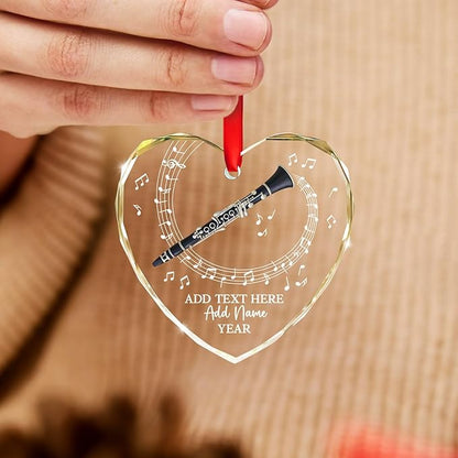 Personalized Text Name Year Clarinet Instrument Glass Ornament, Custom Clarinet Player Christmas Ornaments 2025, Clarinetist Xmas Tree Hanging Ornament, Xmas Decor Gift for Friend Coworker