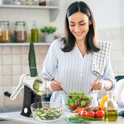 X Home 5-in-1 Rotary Cheese Grater for Kitchen, Upgraded Hand Crank Shredder with Stronger Suction Base & Multifunctional Drum Blades, for Cheese, Vegetables and Nuts, Easy to Use and Clean, Black