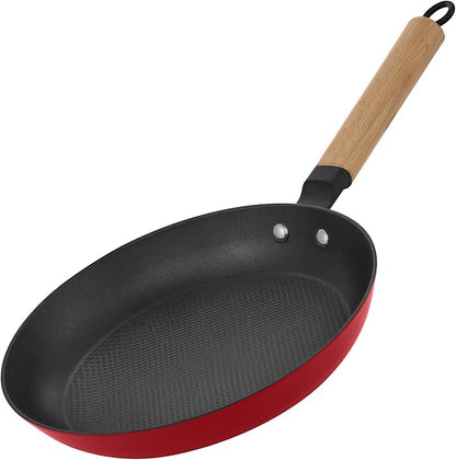YUTANN 8" Pre-Seasoned Enameled Cast Iron Skillet, Non-Stick Egg Frying Pan with Detachable Wooden Handle,PFAS/PFOA Free,Oven & Dishwasher Safe,Perfect for Healthy Cooking