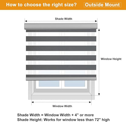 Persilux Cordless Zebra Blinds for Windows (70" W X 47" H, Grey) Free-Stop Windows Shades Dual Layer Light Control for Day and Night, Light Filtering Sheer Shades for Home, Easy to Install