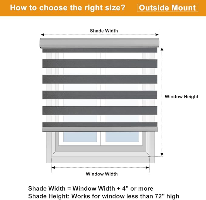Persilux Cordless Zebra Blinds for Windows Free-Stop Roller Window Shades (58" W X 64" H, Grey) Dual Layer Light Control for Day and Night, Light Filtering Sheer Shades for Home, Easy to Install