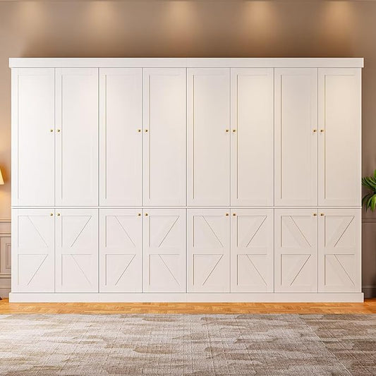 70.8" Tall Farmhouse Kitchen Pantry Cabinet with Doors, Modular Storage Cabinet with 4-Tier Adjustable Shelves, White, Wooden Hutch for Kitchen, Living Room, Set of 4