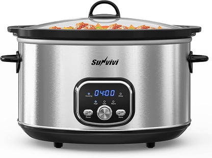 Sunvivi Slow Stew Pot - Electronic - Stainless Steel Color -8.5 QT: Multi-Cooker Food Warmer with Delay Function, Adjustable Tempature Control, Dishwasher Safe, Perfect for Families, Sliver