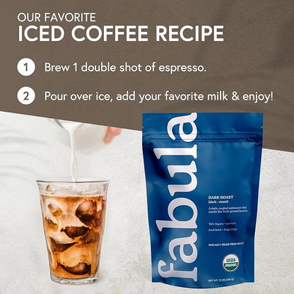 Fabula Coffee Dark Roast Freshly Ground - Organic - Low Acid - Single Origin - Non-GMO - Mold Free - 12 Ounces