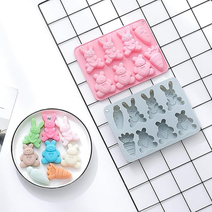 2 Pcs Easter Silicone Molds, 8- Cavity Non-Stick Bunny Carrot Baking Molds, Chocolate Cake Molds, for Making Candy, Soap, Ice Cube, Pudding, Jelly, Soap, Cake Topper Decoration