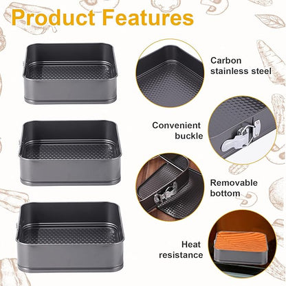 Rectangle Springform Cake Pans Set,Not-Stick Cheesecake Pans with Removable Bottom Stainless Steel Bakeware DIY Baking Mold Funny Cake Tins with Scrapers for Kitchen Birthday Valentine Day Wedding