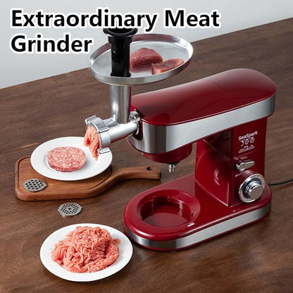 Multifunctional Stand Mixer 6.3Qt 6-Speed Tilt-head, Electric Kitchen Mixer with Stainless Steel Bowl,Meat Grinder, Juice Blender (Red)
