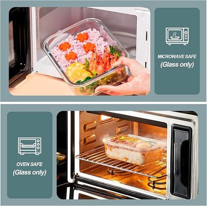 KOMUEE 30 oz 5 Pack Glass Meal Prep Containers 2 Compartments, Glass Food Storage Containers with Lids, Airtight Lunch Box, Microwave, Oven and Freezer Safe