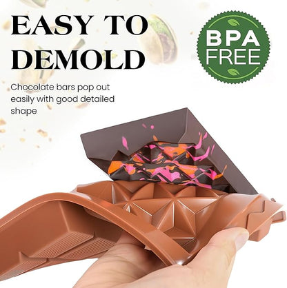 1 Inch Chocolate Bar Mold Deep Dubai Stuffed Chocolate Molds Silicone Large Break Apart Silicone Molds (Mix,2 Pcs）