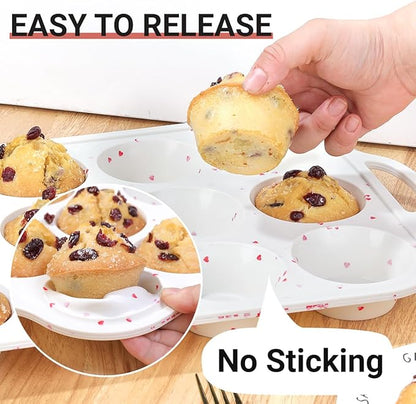 Silicone Muffin Pans for Baking, Metal Reinforced Frame Regular 24 Cups & Mini 12 Cups Cupcake Pan Nonstick Muffin Pan for Homemade Baking Easy to Handle