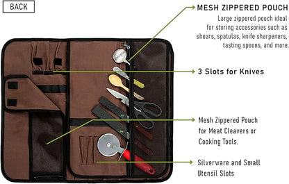 EVERPRIDE Chef Knife Roll Bag Holds 10 Knives – Contains 2 Large Zippered Pockets for Meat Cleavers and Cooking Tools – Durable Knife Carrier Case for Chefs and Culinary Students – Knives Not Included