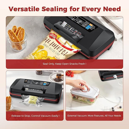 95kPa Vacuum Sealer Machine,Commercial Fully Automatic Food Sealer,10-in-1 Functions & Powerful Sealing System with Double Heat Seal,Easy-Lock Handle,Built-in cutter,1 Bag Rolls,10 Pre-cut Bags