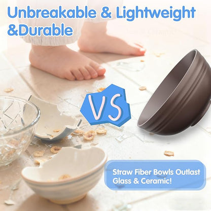 Quatish 10 PCS Unbreakable Cereal Bowls,Dishwasher & Microwave Safe Wheat Straw Bowls, Easy-to-Clean Lightweight Snack & Soup Bowl,Multi-Color Portable for Picnics Plastic Bowls Set, Brown