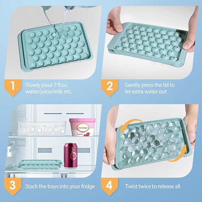 WIBIMEN Ice Cube Tray with Lid and Bin - Round Ice Trays for Freezer with Lid - Ice Cube Trays for Freezer with Ice Container (0.8"-2PACK Blue)