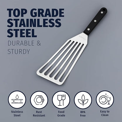 Zulay Kitchen Stainless Steel Fish Turner Spatula - 12.4” Flexible Heat-Resistant Slotted Turner for Non-Stick Cookware - Rust-Proof, Durable & Dishwasher Safe Cooking Utensil for Everyday Use