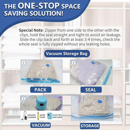 15 Pack Vacuum Storage Bags with Electric Pump, Space Saver Bags (8 Jumbo/7 Large) Compression for Comforters and Blankets, Sealer Clothes Storage Travel Essentials
