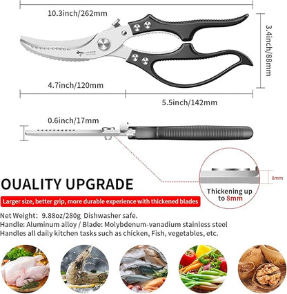 MAD SHARK Professional Heavy Duty Poultry Shears - Kitchen Shears for Spatchcocking Chicken and Meat Cutting, Multi-Purpose Kitchen Scissors for Food, Spring-loaded (Black)