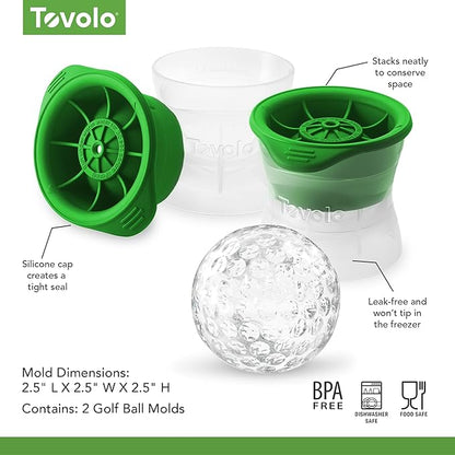 Tovolo Craft Ice Molds – Golf Ball Shaped Ice Spheres for Whiskey, Bourbon, Cocktails, Gifts & More – Pack of 2 Stackable Sports Molds with Leak-Resistant Lids, BPA-Free Silicone, Dishwasher-Safe