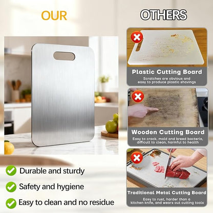 Tavano Titanium Cutting Board,100% Pure Titanium Cutting Boards for Kitchen,2026 New Non Toxic,Double-Sided Food Grade Chopping Board for Meat,Vegetable,Fruit,Outdoor Camping(M-1PC:13.39 * 9.05'')