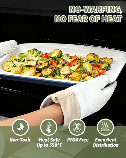Ceramic Nonstick Baking Pans Set, Non Toxic 30 PCS Stackable Bakeware Sets, 550°F Oven Safe Baking Sheet & Pans, Warp-Free, Dishwasher Safe, PTFE/PFOA/PFOS-Free (Blue)
