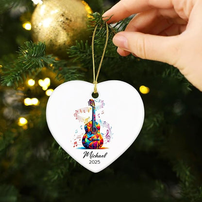Personalized Guitar Instrument Ceramic Ornament Gifts for Guitarist, Guitar Player Christmas Ornaments Tree Hanging, Custom Name & Year Guitarist Ornaments Xmas 2025, Music Lovers Ceramic Ornament