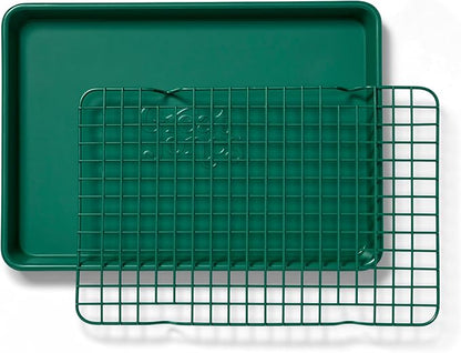 Great Jones Little Sheet Pan & Little Chill Rack Set (Broccoli) | 13.5 x 9.5 Heavy-Duty Nonstick Pan & Cooling Rack | Baking Tray & Wire Rack for Cooking, Baking, Roasting | Oven & Dishwasher Safe