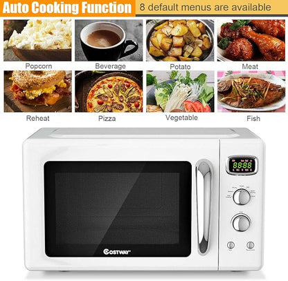 COSTWAY Retro Countertop Microwave Oven, 0.9Cu.ft, 900W Microwave Oven, with 5 Micro Power, Defrost & Auto Cooking Function, LED Display, Glass Turntable Viewing Window, Child Lock, ETL