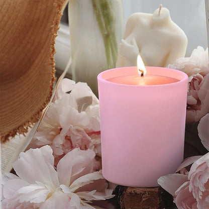 10 OZ Thick Candle Jars for Making Candles 15 Pcs, Empty Jars with Wood Lids for Candle Making, Sample Container, Matte Pink