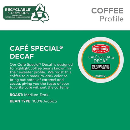 Community Coffee Cafe Special Decaf 24 Count Coffee Pods, Medium Dark Roast, Compatible with Keurig 2.0 K-Cup Brewers, 24 Count (Pack of 1)