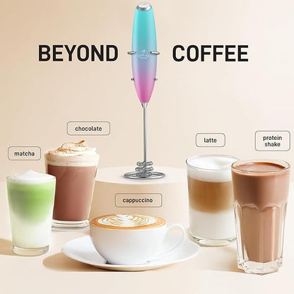 Zulay Kitchen Patented Tornado Triple Whisk Milk Frother with 4 Duracell Batteries – Handheld Foam Maker for Coffee, Lattes, Matcha & Hot Chocolate – Rich, Creamy Froth in Seconds