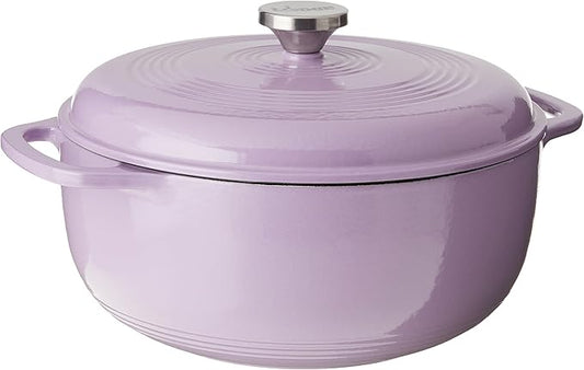 Lodge 6 Quart Enameled Cast Iron Dutch Oven with Lid – Dual Handles – Oven Safe up to 500° F or on Stovetop - Use to Marinate, Cook, Bake, Refrigerate and Serve – Lilac