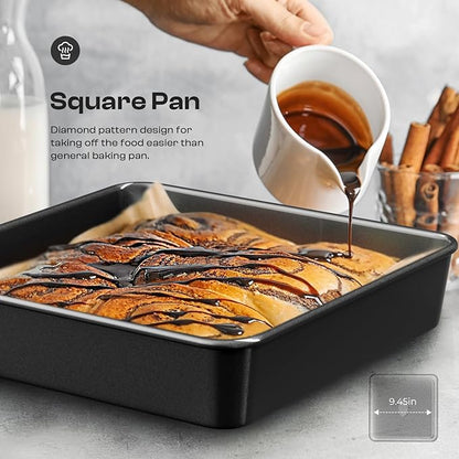 12-Piece Nonstick Bakeware Set, Stackable Non Toxic Baking Pans Set with Rack & Kitchen Utensils, Cookie Sheets Set, Cake Pan, Muffin Pan, Loaf Pan, Roasting Pan, Black