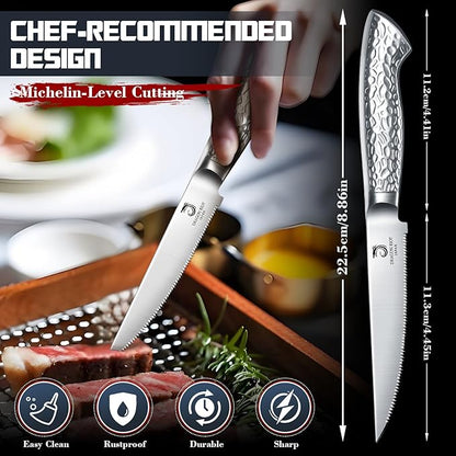 DRAGON RIOT Steak Knives Set of 2，Japanese Stainless Steel Steaks Knife With Serrated Edge Dinner Knife Diswasher Safe Steak Knives with Box