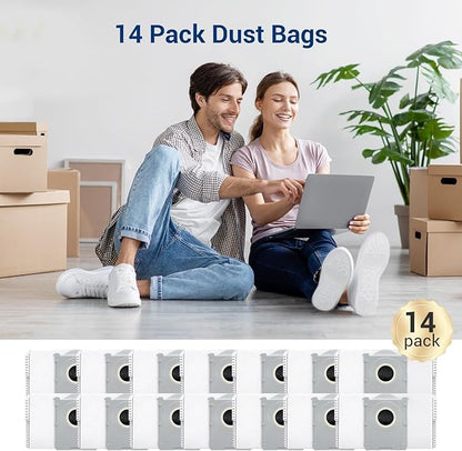 14Pcs Activated Dust Bags,Compatible with Ecovacs Deebot X8 Pro Omni/T50 Pro Omni/T80 Omni/X9 Pro Omni/Yeedi S14 Plus Robot Vacuum, 3.5L Large Capacity Disposable Replacement Bag