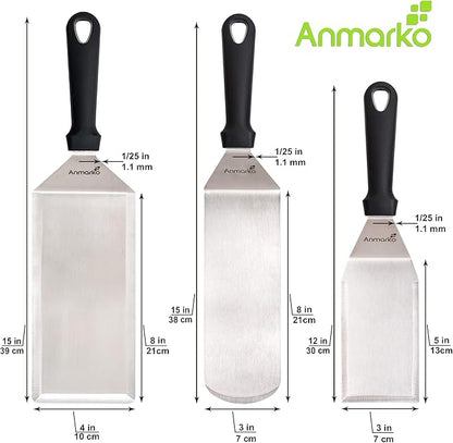 Metal Spatula Griddle Accessories Set - Griddle Scraper Flat Spatula Pancake Flipper Hamburger Turner - Metal Utensil great for BBQ Grill Flat Top Cast Iron Griddle - Commercial Grade