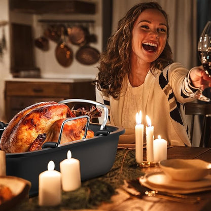 Roasting Pan, 17 Inch x 13 Inch Roaster with Removable Rack, Nonstick Roaster Pan for Roasting Turkey, Meat & Vegetables (Silver)