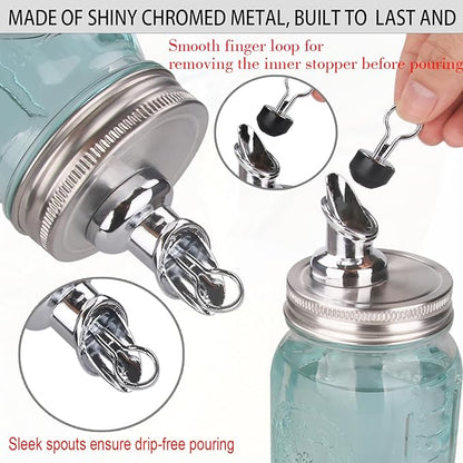 Mason Jar Pour Spouts. free flow Mason Jar Pour Spouts, for spout mason jar wide mouth 86 mm dispenser germination cover. Suitable for any liquid，jars not included (2 stainless steel Silver)
