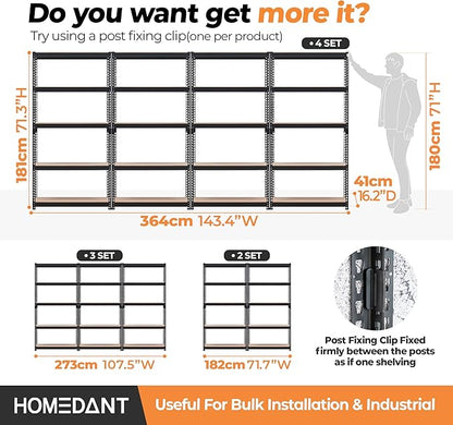 HOMEDANT 5 Tier Storage Shelves Adjustable Laminated Boltless Garage Metal Shelving Unit Heavy Duty Utility Rack Shelf Warehouse Pantry Closet Kitchen 35.9" W x 16.2" D x 71.3" H 4Pack