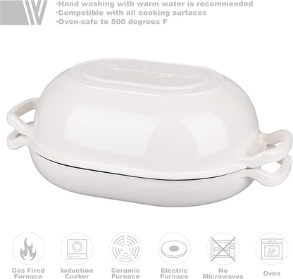 Enameled Cast Iron Sourdough Bread Oven, Dutch Oven, Loaf Cast Iron Bread Pan for Homemade Bread Baking, Meatloaf Pan with Lid, 7QT, White