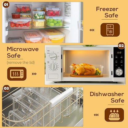 50 PCS Thicker Food Storage Containers with Lids, Clear Stackable Airtight Leakproof Reusable Plastic Meal Prep Container Set for Kitchen Storage/Lunch, Fridge/Microwave Safe with Labels&Pen