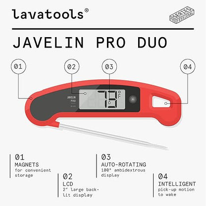 Lavatools Javelin® PRO Duo Ultra-Fast 2-Second Professional Digital Instant Read Meat Thermometer for Grill and Cooking, Auto-Rotating Backlit Display, IP65 Water Resistant – Olive