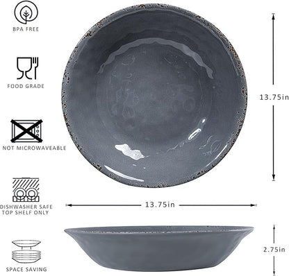 Farmhouse Large Melamine Serving Bowls,Set of 2, 130 OZ BPA Free 100% Melamine 13.75"x2.75" Salad and Pasta Serving Bowls, Bowls for Serving Food, Fruits And Pasta. Lightweight, Grey