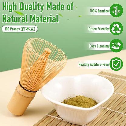 3Pcs Ceremonial Grade Matcha Whisk Set with Bamboo Matcha Whisk, Scoop & Spoon – Traditional Bamboo Tea Set for Macha Tea Preparation – Ideal Gift Macha kit for Beginners and Enthusiasts
