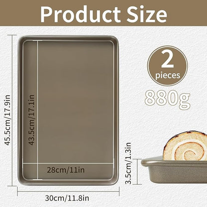 2 Pieces Large Sheet Pans Baking Sheet Pan Set, 12 x 17.5 inch Cookie Sheets for Oven, Carbon Steel Half Sheets Trays Nonstick Baking Sheet Set, Gold