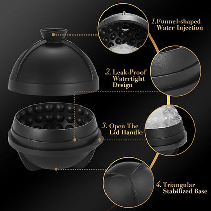 Golf Gifts Ball Ice Maker Mold set of 4, 2.5" Large Sphere Round Ice Cube Mold for Whiskey, Cocktails, Coffee, Soda, Fun Drinks, and Gifts,Leak-Free, Reusable, BPA-Free