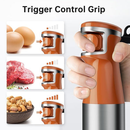 Immersion Blender Handheld Corded Hand Blenders Set 1100W, Trigger Variable Speed 5 in 1 Stick Emulsifier with Chopper, Whisk and Frother for Soup, Baby Food and Smoothies, Orange