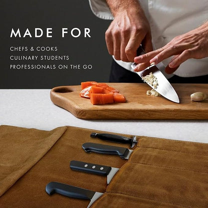 ELIZO Leather Knife Roll Bag Professional Chef Knife Case, Durable Knife Sheath Holder, Cooks & Culinary Tools Carrying Storage, Portable Knife Wrap - 4 Slots